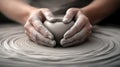 A person making a pottery vase on the wheel with their hands, AI Royalty Free Stock Photo
