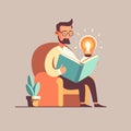 Man enjoy shit down reading a book hygge concept vector flat color Royalty Free Stock Photo