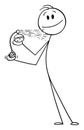 Person or Man Smelling Perfume Spray, Vector Cartoon Stick Figure Illustration