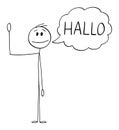 Person or Man Waving His Hand and Saying Greeting Hallo in German , Vector Cartoon Stick Figure Illustration Royalty Free Stock Photo