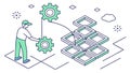 Person Managing Data Blocks with Gears, System Control, vector design Generative AI Royalty Free Stock Photo