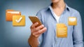 Person managing digital documents with mobile phone Royalty Free Stock Photo