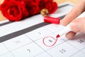 Person marking date 8th of March in calendar, closeup. International Women`s Day Royalty Free Stock Photo