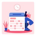 Person marks scheduled tasks in calendar vector illustration concept of plans Royalty Free Stock Photo