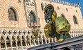 Person in mask at The Carnival of Venice 2018. Doge\'s palace at background Royalty Free Stock Photo