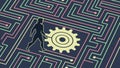 Person in Maze with Gear Vector Illustration, Problem Solving Quest, vector design Generative AI Royalty Free Stock Photo