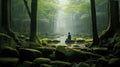 person meditating in the forest, a relaxation process such as shinrin-yoku