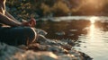 A person meditating in a serene natural setting incorporating traditional healing practices like breathing exercises or