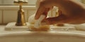 person meticulously cleans a colorful cupcake with a brush, ensuring every crumb is removed in a whimsical display of