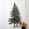 Hyperrealistic Pencil Drawing Of A Pine Tree With Exacting Precision