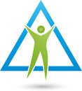 Person in motion and triangle, fitness and health logo