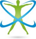 Person on the move and circles, colored, fitness and health logo