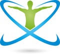 Person on the move and circles, colored, fitness and health logo