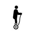 Person Move on Electrical Hoverboard Black Silhouette Icon. Man on Electricity Power Gyroscooter Glyph Pictogram. Modern