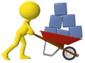 Person moving data cubes boxes wheelbarrow