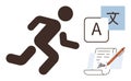 Person Moving Forward with Language Translation Elements and Document Writing Royalty Free Stock Photo