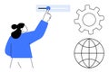 Person Adjusting Settings with Gear and Globe Representing Technology and Global Connectivity Royalty Free Stock Photo