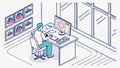 Person at Multitasking Workstation, Data Operations, vector design Generative AI Royalty Free Stock Photo