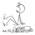 Person in Nature Sitting on Hedgehog by Mistake , Vector Cartoon Stick Figure Illustration