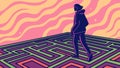Person Navigating Abstract Maze with Swirling Background, Challenge Ahead, vector design Generative AI Royalty Free Stock Photo