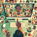 Person navigating an online virtual meeting on computer screen Royalty Free Stock Photo
