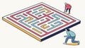 Person Navigating a Vibrant Square Maze, Symbolizing Solutions, vector design Generative AI Royalty Free Stock Photo