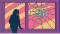 Person Observing Shattered Window, Impact Reflection Vector, Challenge, vector design Generative AI Royalty Free Stock Photo