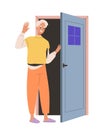 Person open door vector concept