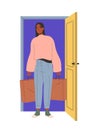 Person open door vector concept