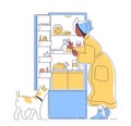 Person open refrigerator vector doodle