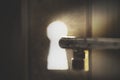 Person opens the door with a key, concept of freedom and success Royalty Free Stock Photo