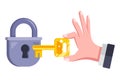 a person opens a padlock with a key. Royalty Free Stock Photo