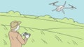 Person operating a drone in a scenic open field. vector design Generative AI Royalty Free Stock Photo