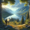 A person painting a beautiful landscape outdoors, photorealisti