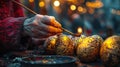 A person painting eggs with a brush on easter, AI