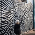 A person painting a zebra on a wall. Generative AI image.