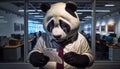 Person in Panda Costume Holding Layoff Notice in Office Royalty Free Stock Photo