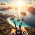 person paragliding on a tropical island paradise