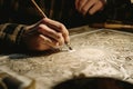 A person passionately creating a work of art with paint and brushes in a studio, A calligrapher creating intricate patterns, AI Royalty Free Stock Photo