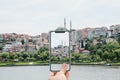 A person photographs a beautiful view or architecture in Istanbul in Turkey.
