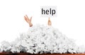 Person in pile of papers Royalty Free Stock Photo