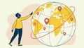 Person Pinpointing Locations on Globe, vector design Generative AI Royalty Free Stock Photo