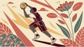 Person Playing Basketball in Floral Setting Art, vector design Generative AI Royalty Free Stock Photo