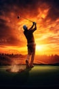 person playing gold at sunset illustration, man golfing Royalty Free Stock Photo