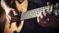 Person Playing Guitar With Hands, Musician Strumming Acoustic Guitar Royalty Free Stock Photo