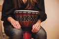 Person playing on Jambe Drum no face Royalty Free Stock Photo