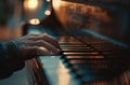 A person playing the piano, closeup of hands on keys, shallow depth of fi