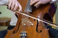 a person plays the cello, both hands are visible