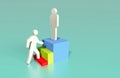 A person on a podium with another person going up to take his place. Concept of career climbing, rivalry promotion and success Royalty Free Stock Photo