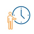 Person pointing at clock icon. Vector illustration for concepts of time, appointments, meetings, business deadlines and goals etc Royalty Free Stock Photo